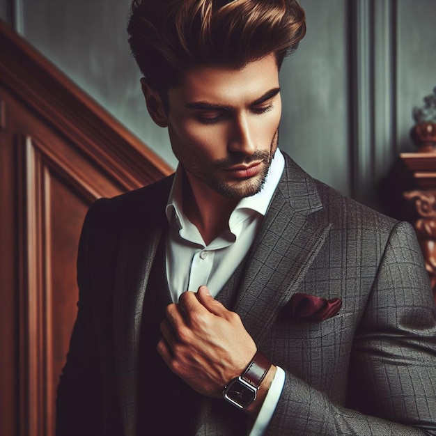 Hombre guapo, elegante y sexy en un traje elegante.