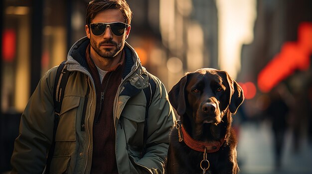 Hombre guapo con perro.