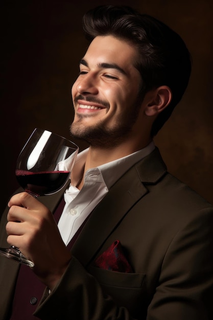 Foto un hombre guapo con vino en celebración creado con ai generativo