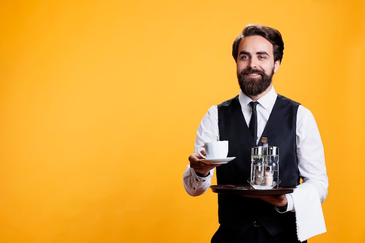Foto hombre hábil entregando una taza de café