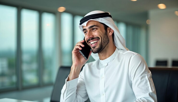 un hombre hablando en un teléfono celular con el texto no