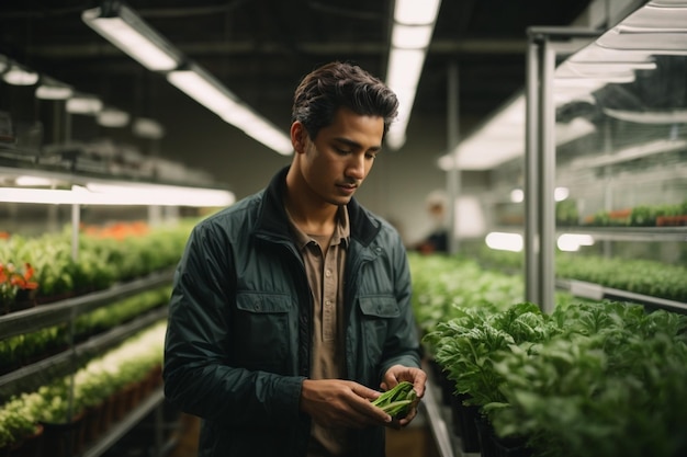 Hombre haciendo agricultura interior ar c