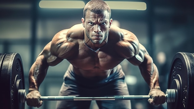 Un hombre haciendo una barra en un gimnasio.