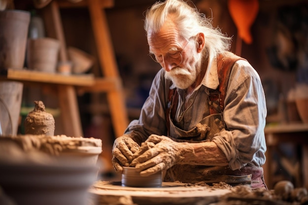 Foto un hombre está haciendo un cuenco de arcilla