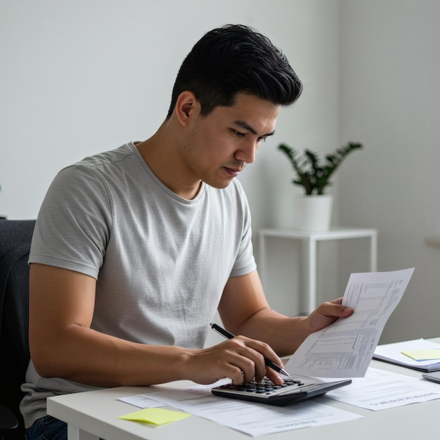 un hombre haciendo cuentas en la calculadora