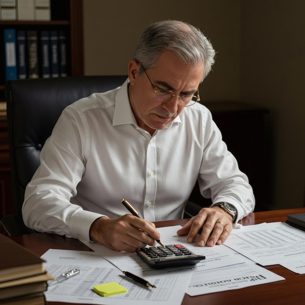 un hombre haciendo cuentas en la calculadora