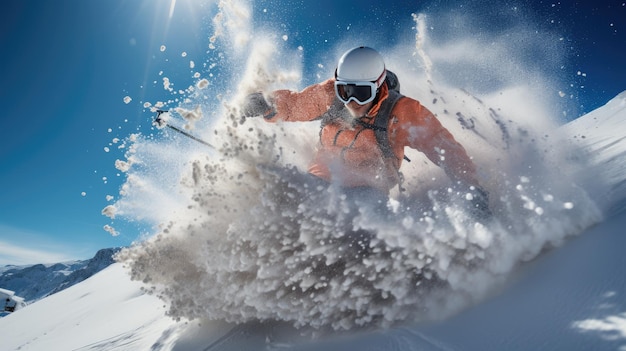 Foto un hombre haciendo esquí de nieve extrema