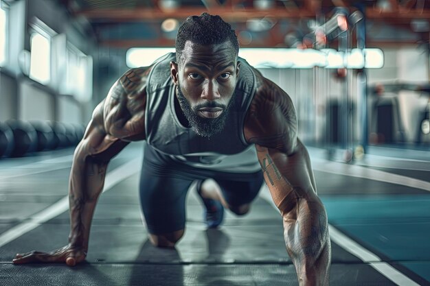 Un hombre haciendo flexiones en un gimnasio