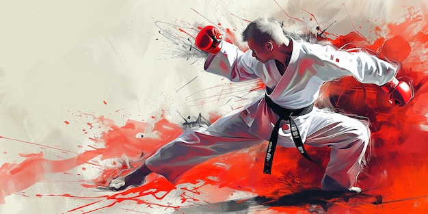 Foto un hombre haciendo ilustraciones de karate