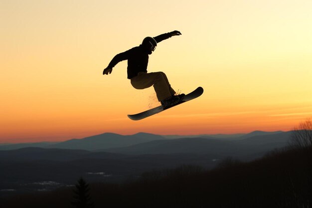Foto un hombre está haciendo un truco en una tabla de nieve en el aire