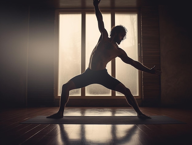 Un hombre haciendo yoga en Fitness Studio Generado por IA