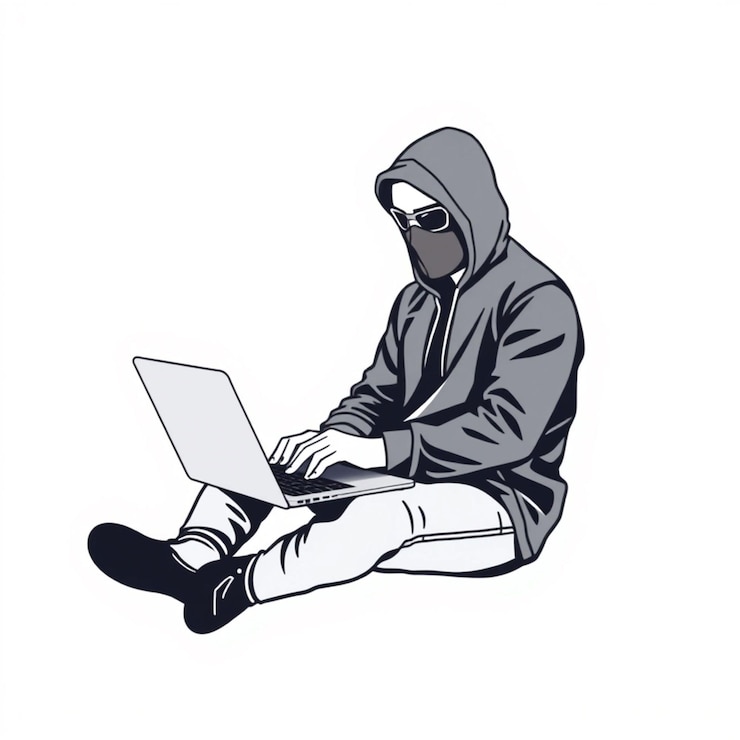 Foto hombre hacker en computadora portátil aislado en fondo blanco