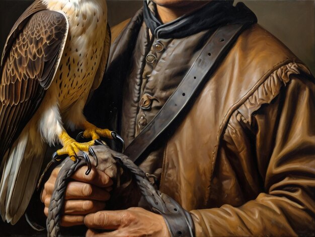 Foto un hombre con un halcón en el brazo