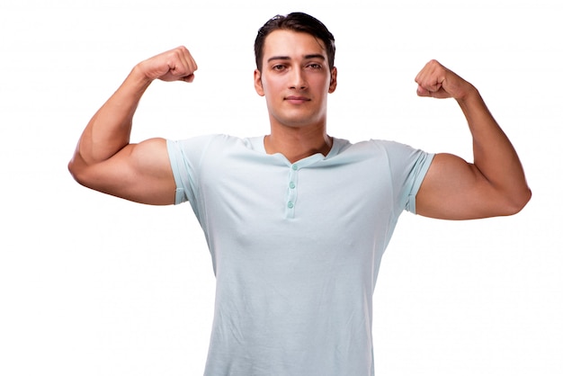 Hombre hermoso joven aislado en el blanco