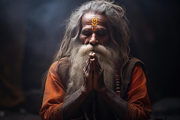 Hombre hindú orando por la paz esperanza sueña concepto Ai generado
