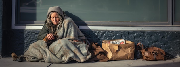 Foto hombre sin hogar en una calle de la ciudad