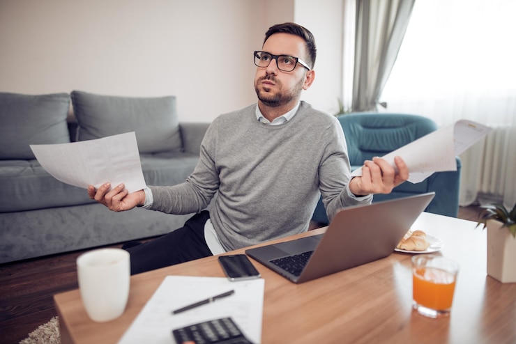 Foto hombre independiente trabajando en casa