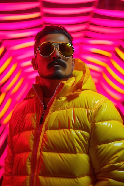 Foto hombre indio de moda con un fondo de luz de neón