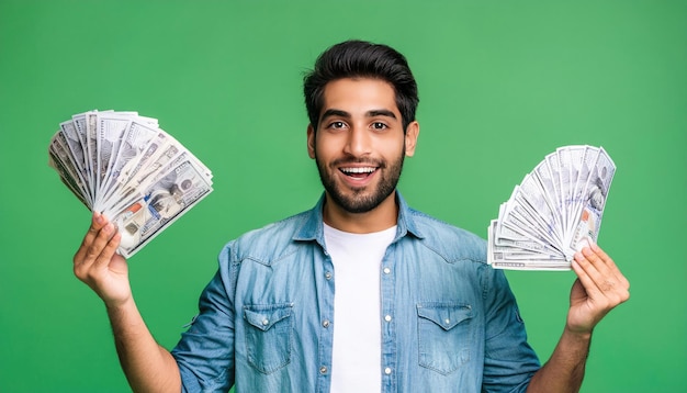 Foto hombre indio con un montón de dinero en la mano