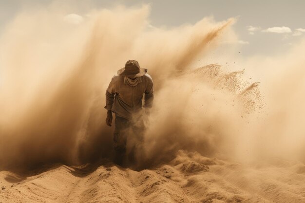 Foto hombre inhóspito el campo del desierto el humo genera ai