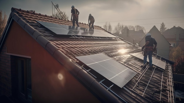 Un hombre instalando paneles solares en un techo