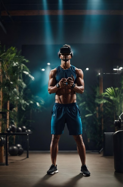 Un hombre involucrado en una rutina de fitness de realidad virtual que destaca la naturaleza inmersiva de los entrenamientos virtuales