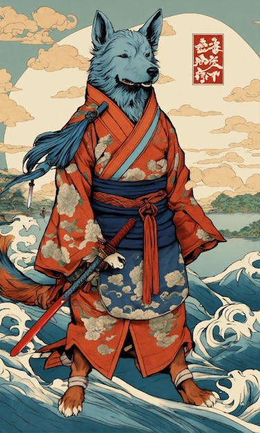 Foto un hombre japonés con una espada en la cabeza