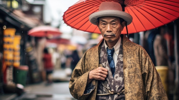 Hombre japonés en Japón retrato senior generado por IA