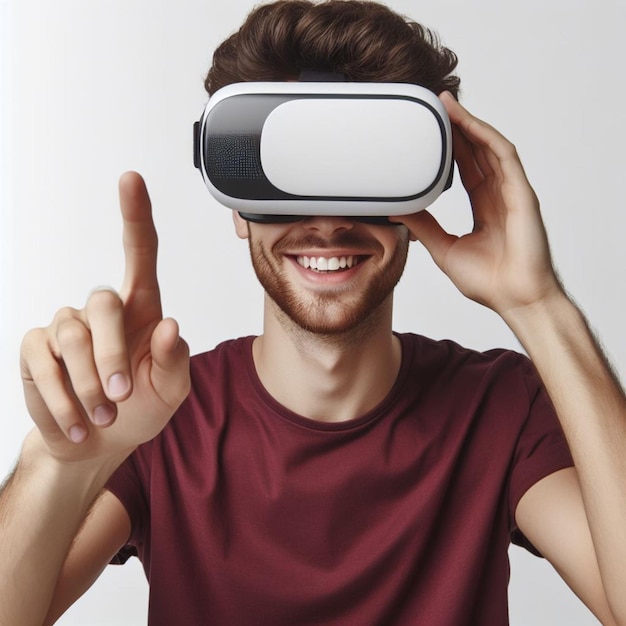 Hombre joven auriculares tecnología joven vr gafas de entretenimiento utilizando auriculares de realidad virtual