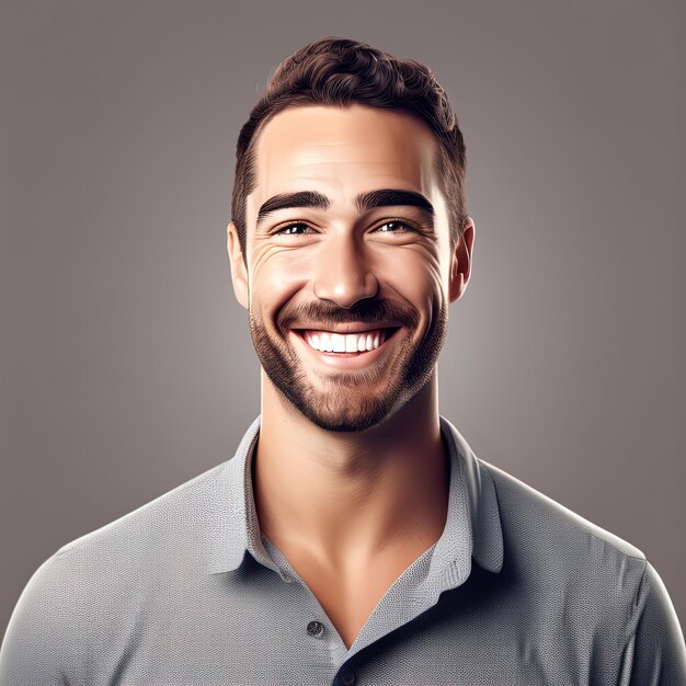 Foto hombre joven y guapo con barba y sonriente.