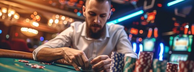 Foto un hombre juega al póquer en un casino