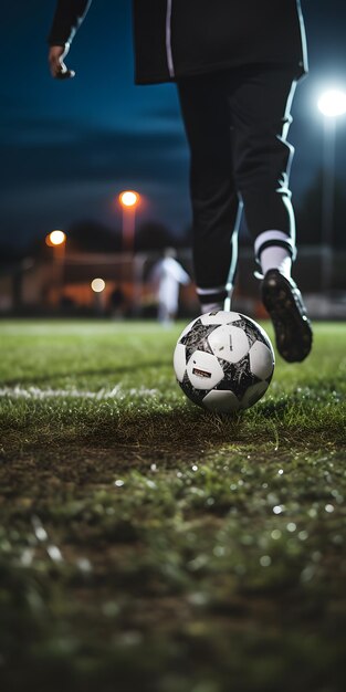 Foto hombre de juego atlético con pelota en negro