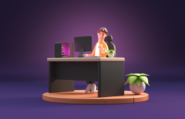 hombre, juego, con, computadora, 3d, ilustración