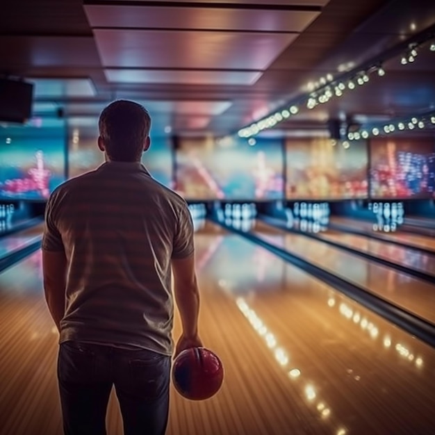 hombre jugando bolos en la cancha