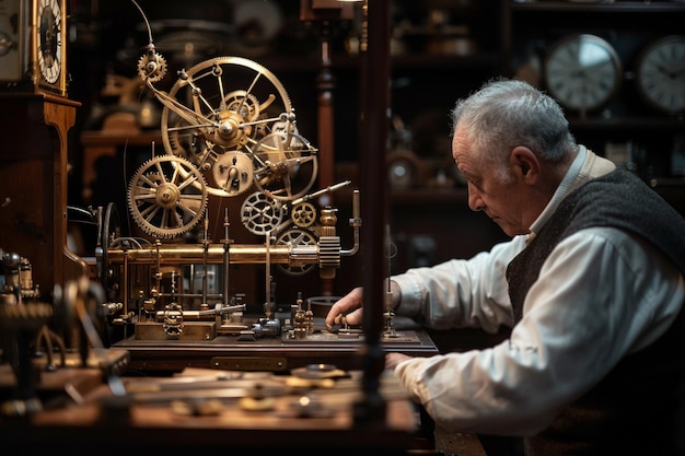 Foto un hombre está jugando un juego de ajedrez con un reloj en la parte superior