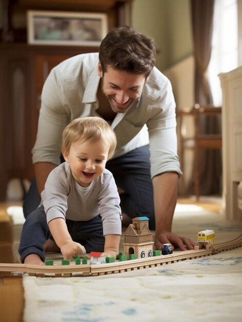 Foto un hombre jugando con un niño en el suelo