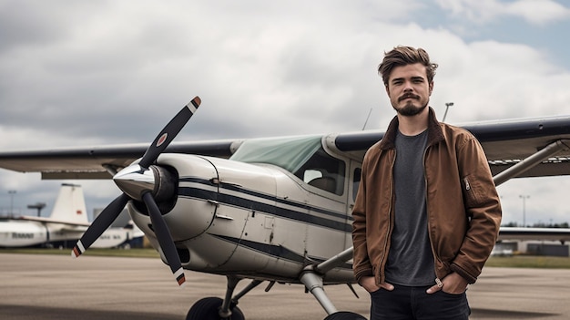 Un hombre junto a un pequeño avión monomotor La IA generativa