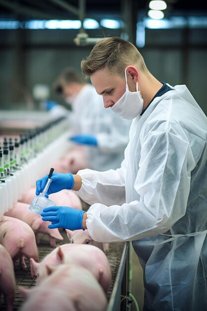 Foto un hombre en un laboratorio con una máscara puesta