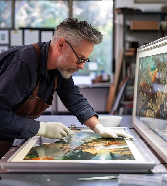 Un hombre en un laboratorio trabajando en una pintura