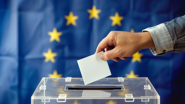 Foto hombre lanzando su voto a las urnas para las elecciones al parlamento europeo