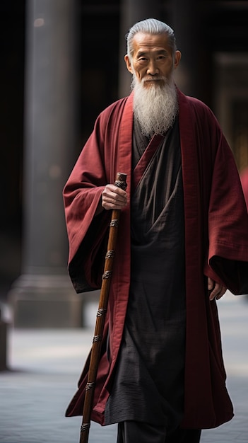 un hombre con una larga barba blanca y una larga barba está caminando en una catedral