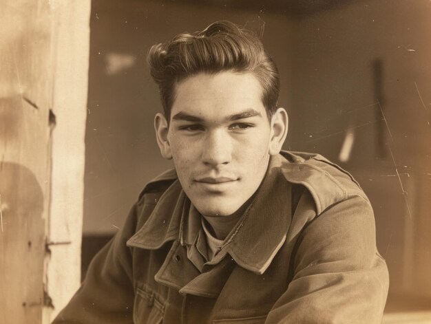 Hombre latino adulto fotorrealista con cabello liso y marrón Ilustración vintage