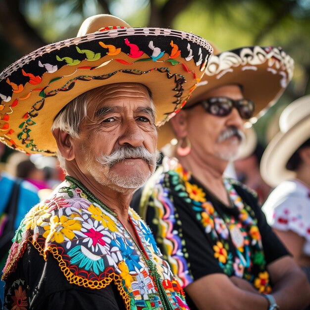Foto hombre latino vestido como mariachi tradicional mexicano en el desfile o festival cultural cinco de mayo