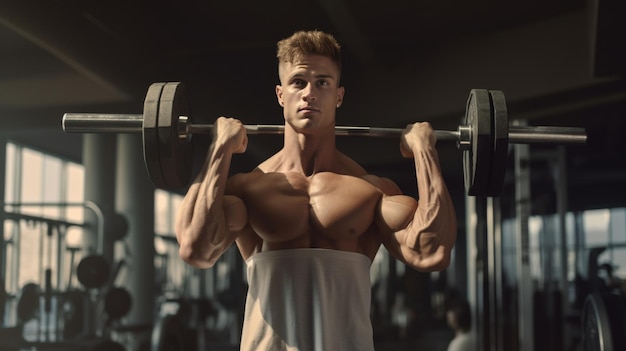 Hombre levantando una barra en el gimnasio