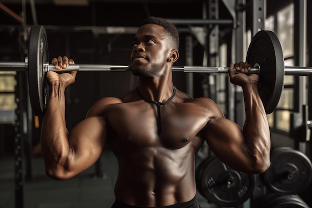 Un hombre levantando pesas en un gimnasio.