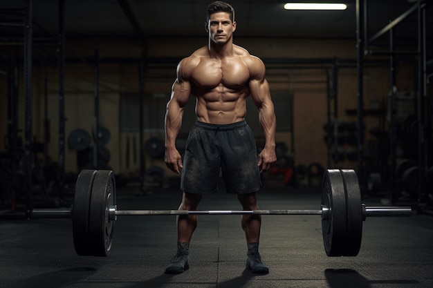 Un hombre levantando peso en el gimnasio con un cuerpo perfecto