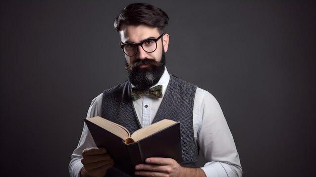 Hombre leyendo un libro en un cuarto oscuro