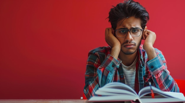 Hombre leyendo un libro en la mesa