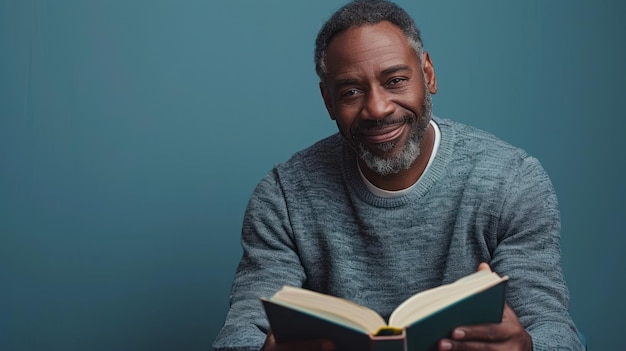 Hombre leyendo un libro en la mesa