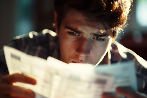 Foto un hombre leyendo un periódico con la palabra cita en él